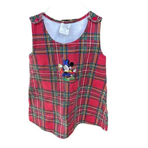 Disney Girl Red Multi Sleeveless Scoop Neck Minnie Mouse Plaid Tank Top Size 4T